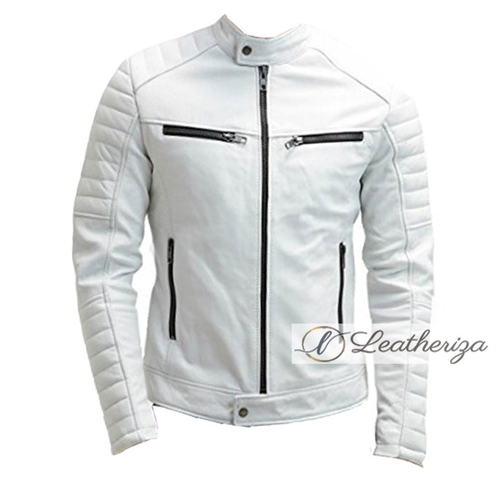 Men's Classic White Leather Jacket