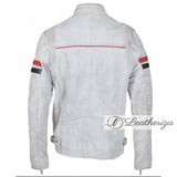 White with Red strips Vintage Classic Men's Leather Jacket