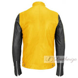 Yellow & Black Biker Leather Jacket For Men