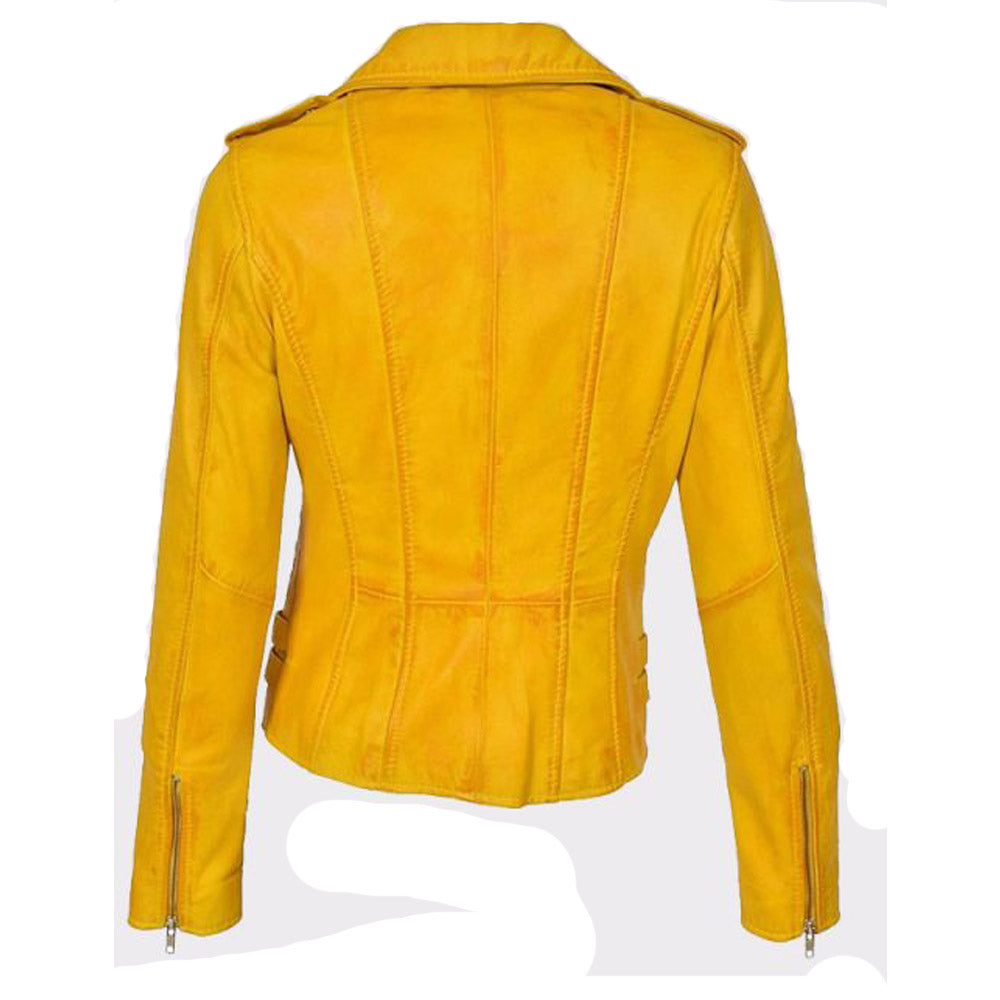 Modish Yellow Women's Biker Leather Jacket