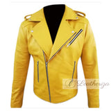 Stylish Yellow Biker Leather Jacket For Men