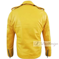 Stylish Yellow Biker Leather Jacket For Men