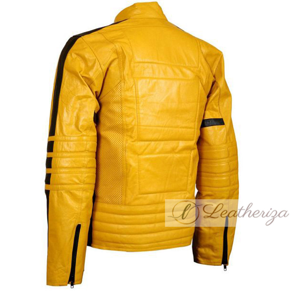 Caf? Racer Yellow Men's Biker Leather Jacket