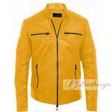 Marguerite Yellow Biker Leather Jacket For Men