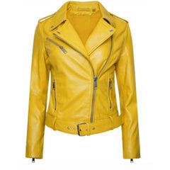 Stylish Yellow Biker Women's Leather Jacket