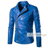 Men's Blue Motorcycle Leather Jacket