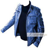 Men's Blue Biker Vintage Leather Jacket