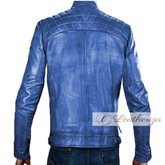 Men's Blue Biker Vintage Leather Jacket