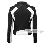 Stylish Black & White Women's Leather Jacket