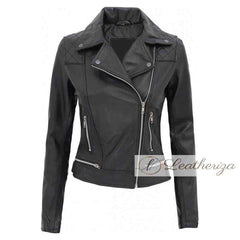 Racer Girl Black Leather Jacket For Women