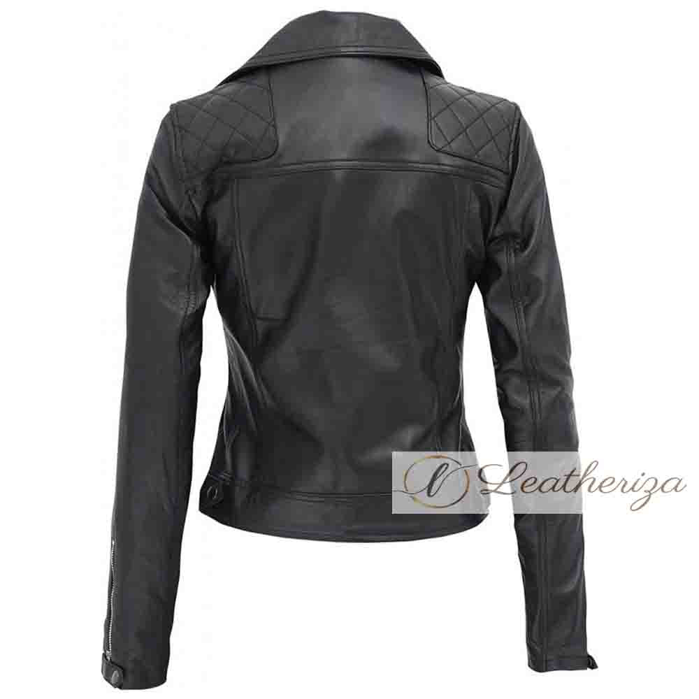 Voguish Black Motorcycle Leather Jacket For Women