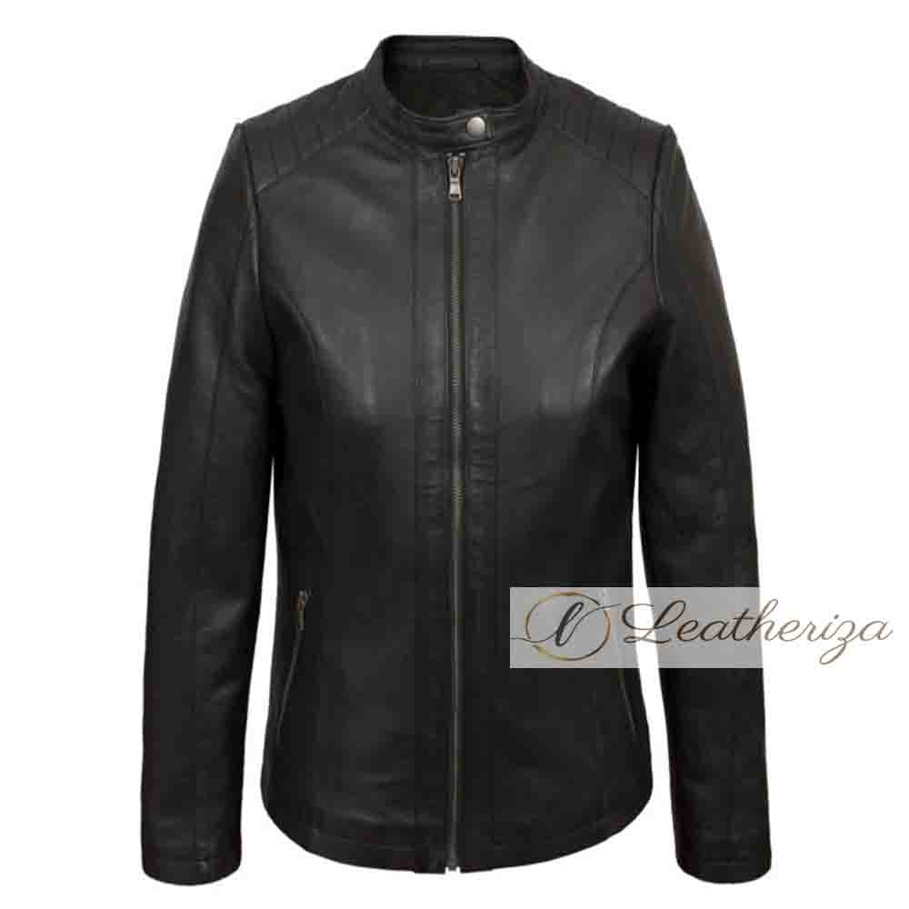 Graceful Black Leather Jacket For Women