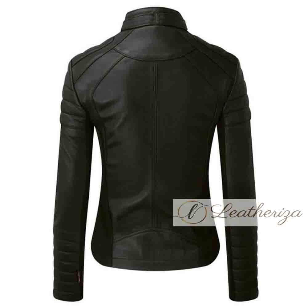 Leeza Racer Stylish Black Leather Jacket For Women