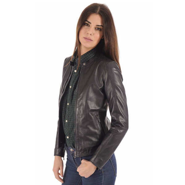 Slim Fit Women Leather Jacket Bomber Biker Genuine Sheepskin Leather Jacket for Women Black