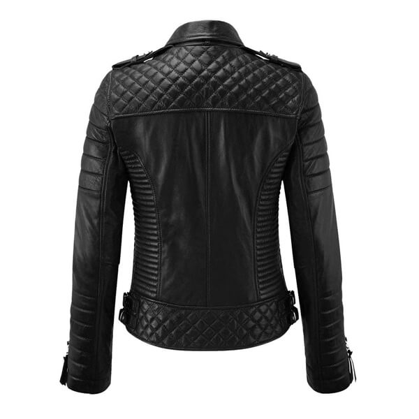 Women Stylish Motorcycle Biker Genuine Sheepskin Leather Jacket for Women Black