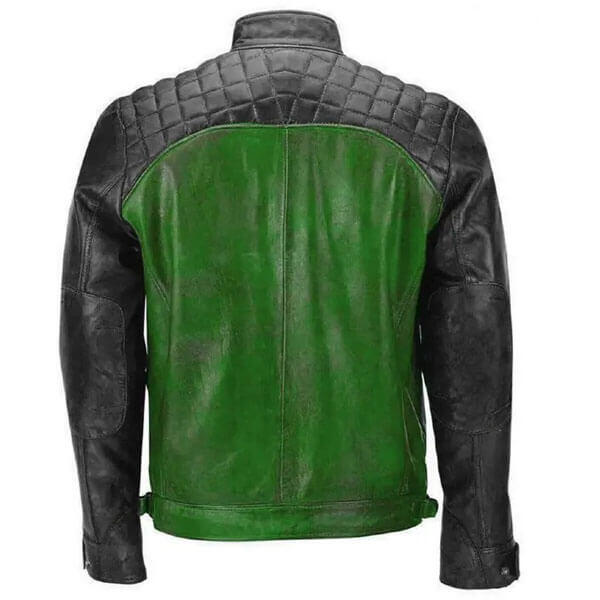 Black & Green Men Biker Leather Jacket
