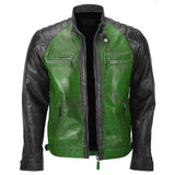 Black & Green Men Biker Leather Jacket