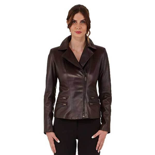 Dark Brown Biker Leather Jacket for Women