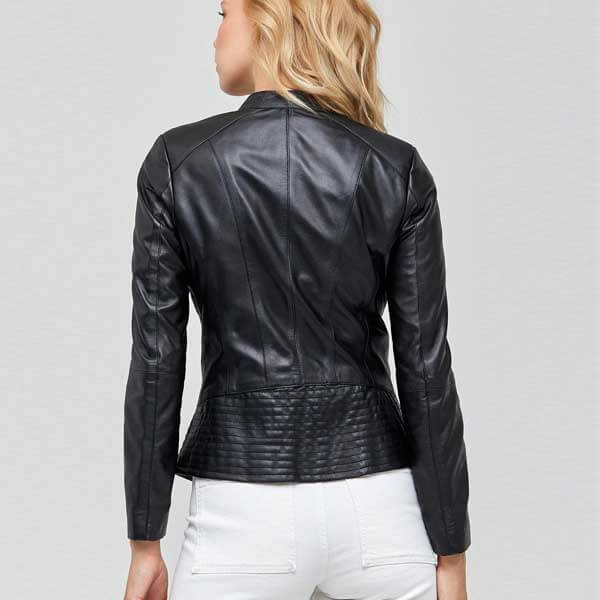Women?s Biker Genuine Sheepskin Black Leather Jacket for Women