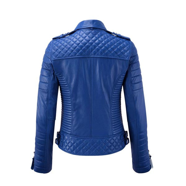 Women Stylish Motorcycle Biker Genuine Sheepskin Leather Jacket for Women Royal Blue