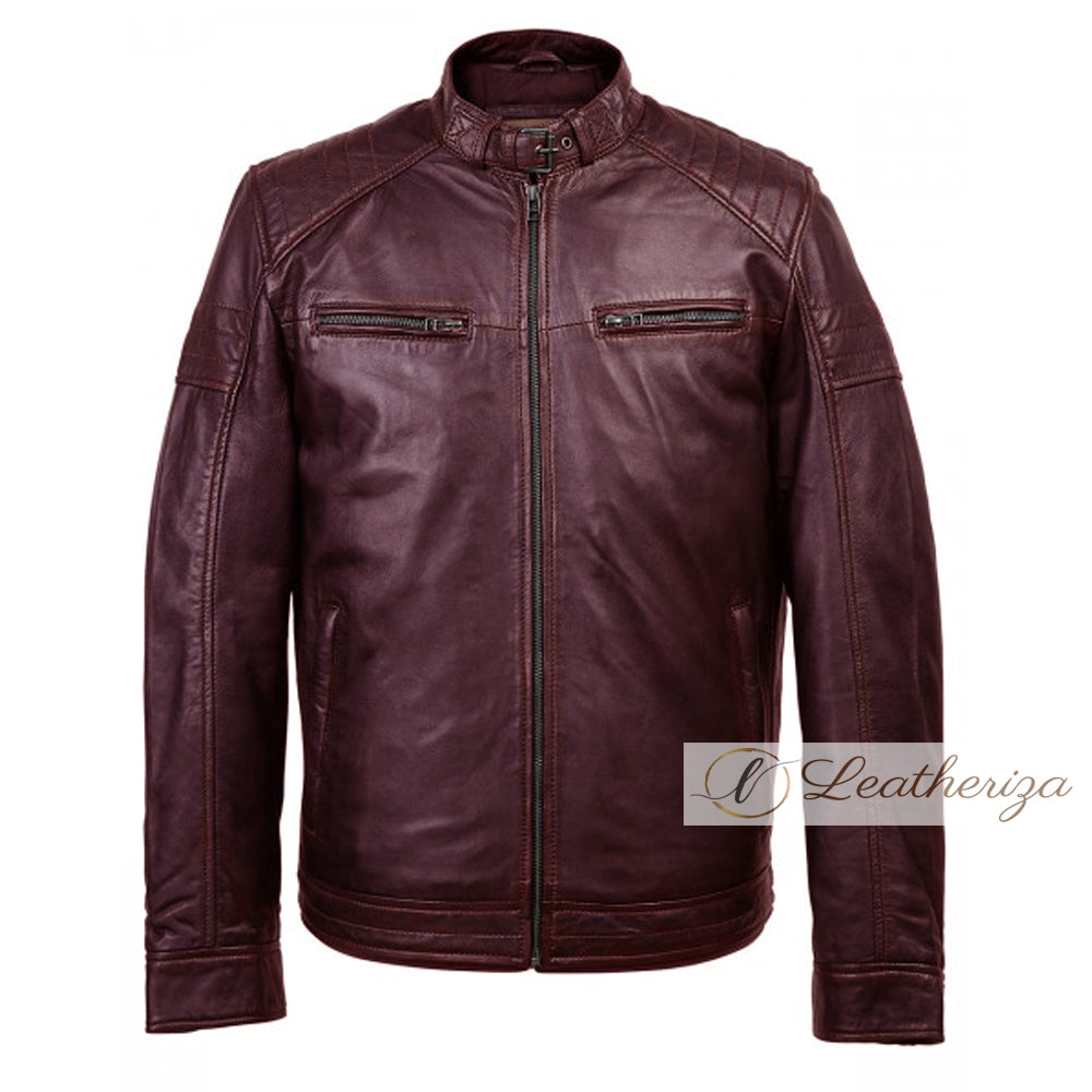 Merlot Burgundy Leather Jacket For Men