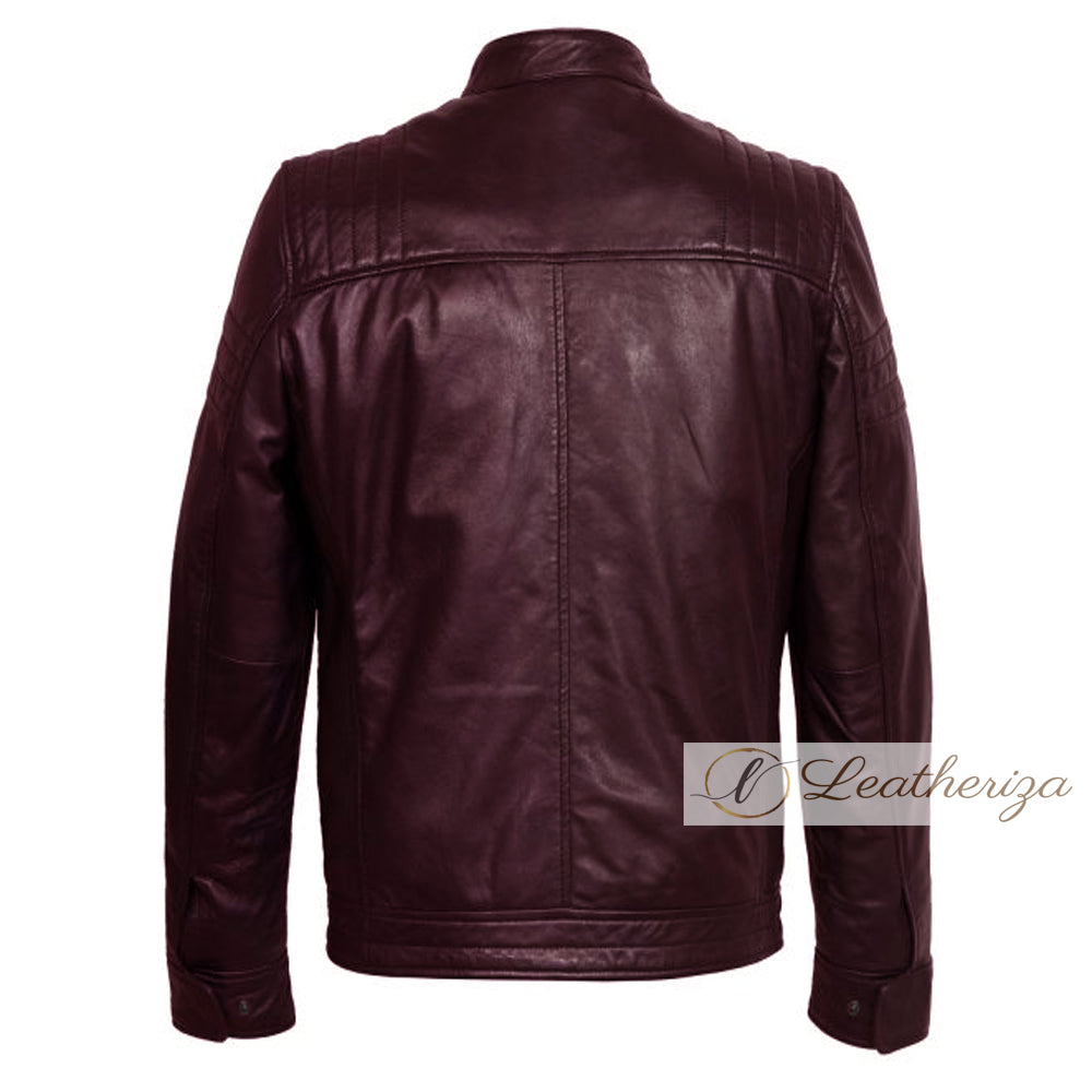 Merlot Burgundy Leather Jacket For Men