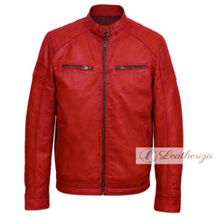 Crimson Red Stylish Elegant Red Leather Jacket For Men