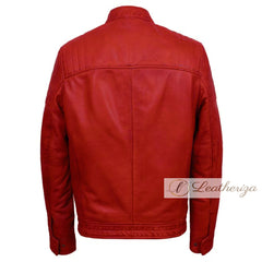 Crimson Red Stylish Elegant Red Leather Jacket For Men