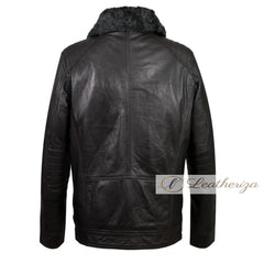 Voguish Shearling Black Leather Jacket For Men