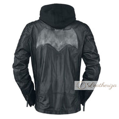 Bat Man Shearling Black Leather Jacket For Men