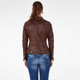 Chocolate Brown Women?s Leather Biker Genuine Sheepskin Jacket for Women