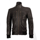 Men's High-Neck Brown Leather Jacket