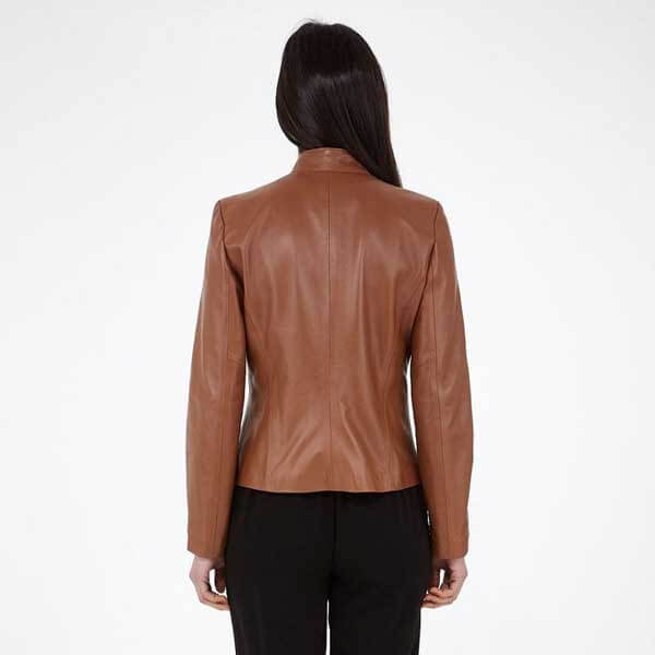 Tawny Brown Women?s Leather Biker Genuine Sheepskin Jacket for Women