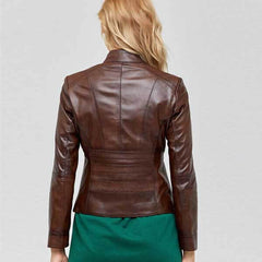 Chocolate Brown Women?s Leather Biker Genuine Sheepskin Jacket for Women