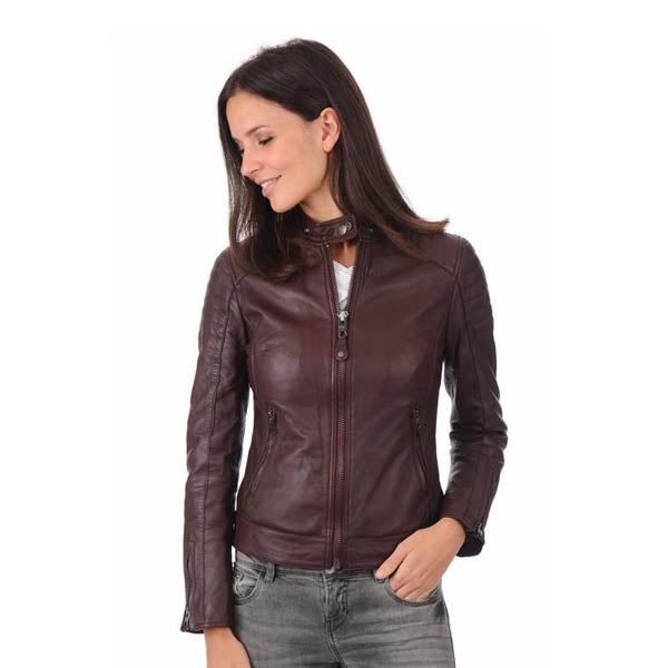 Women Leather Jacket Motorcycle Biker Genuine Sheepskin Leather Jacket for Women Burgundy
