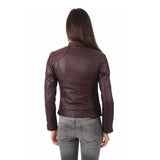 Women Leather Jacket Motorcycle Biker Genuine Sheepskin Leather Jacket for Women Burgundy