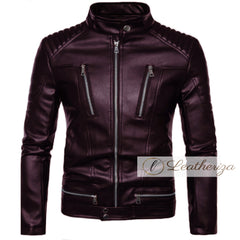Merlot Burgundy Biker Leather Jacket For Men
