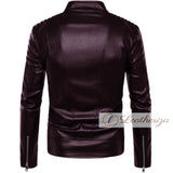 Merlot Burgundy Biker Leather Jacket For Men