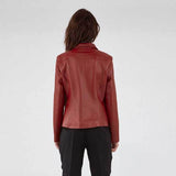 Red Women?s Leather Biker Genuine Sheepskin Jacket for Women