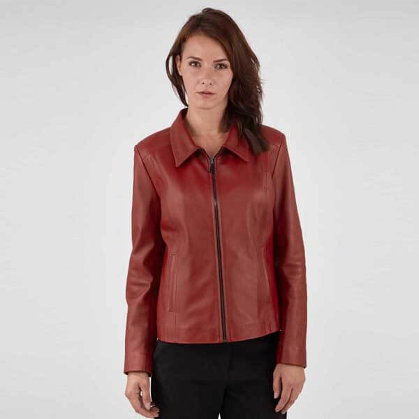 Red Women?s Leather Biker Genuine Sheepskin Jacket for Women