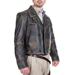 Classical Vintage Brown Leather Trench Coat For Men