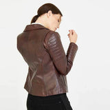 Dark Brown Women?s Leather Biker Genuine Sheepskin Jacket for Women