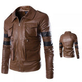 Men's Brown Designer Vintage Leather Jacket with Black Strips