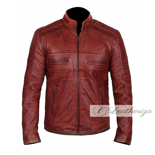 Men's Vermilion Red Leather Jacket
