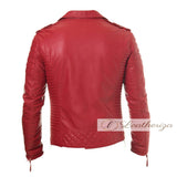 Men's Basic Red Leather Jacket with Black strips