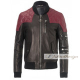 Men's Maroon Diamond Patched Bomber Jacket