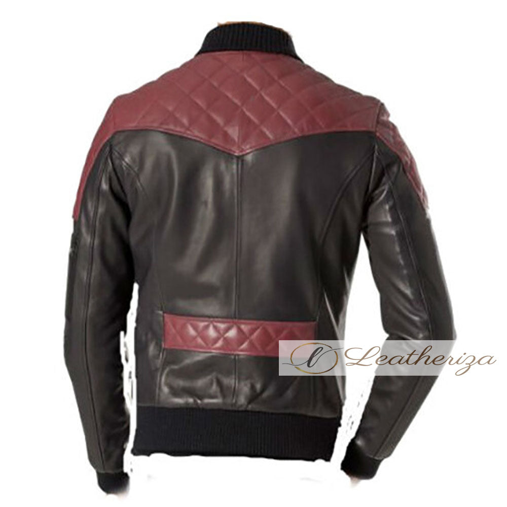 Men's Maroon Diamond Patched Bomber Jacket