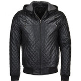 Men's Basic Black Hooded Leather Jacket