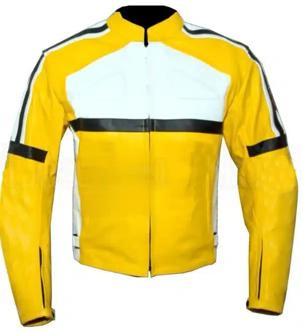 Yellow White Biker Motorcycle Racing Leather Jacket