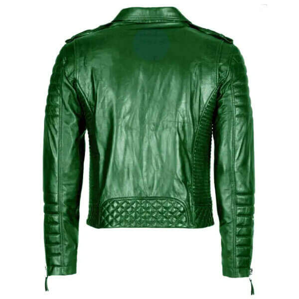 Forest Green Biker Leather Men Jacket